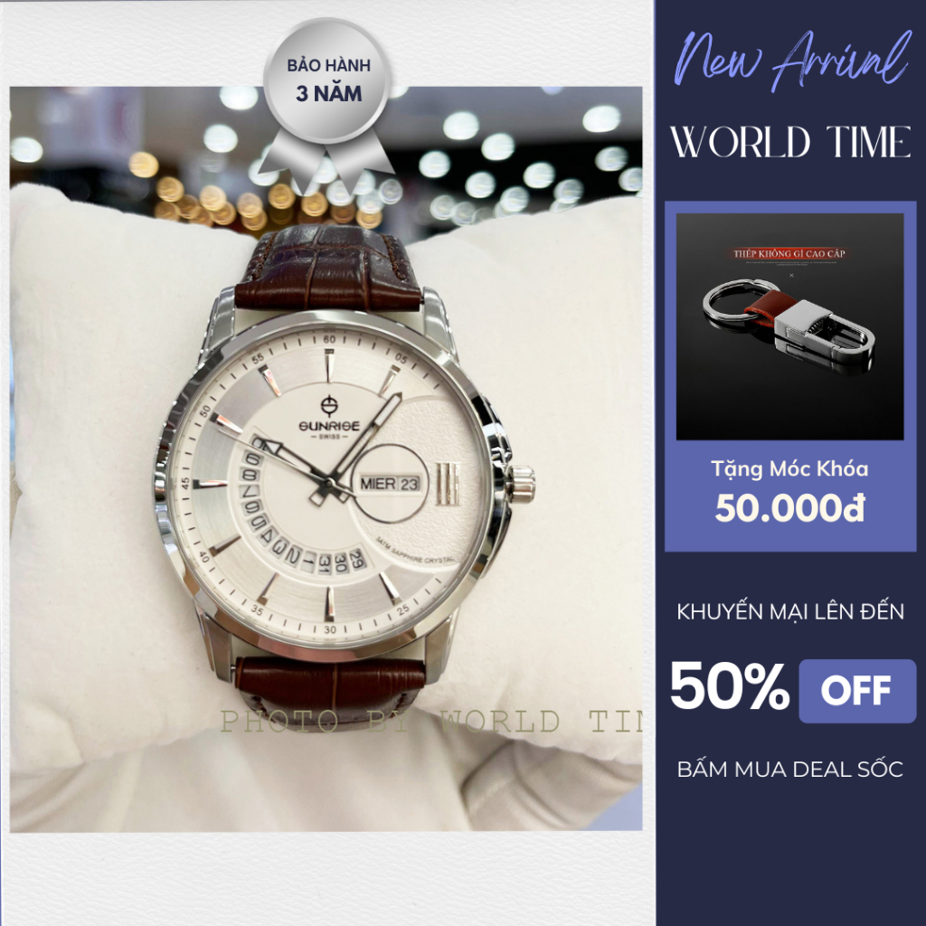 Đồng Hồ Nam Sunrise 1130SA W  [ Chính Hãng Full Box ] Sapphire Chống Xước , Chống Nước 5.0 -Dây Da cao Cấp