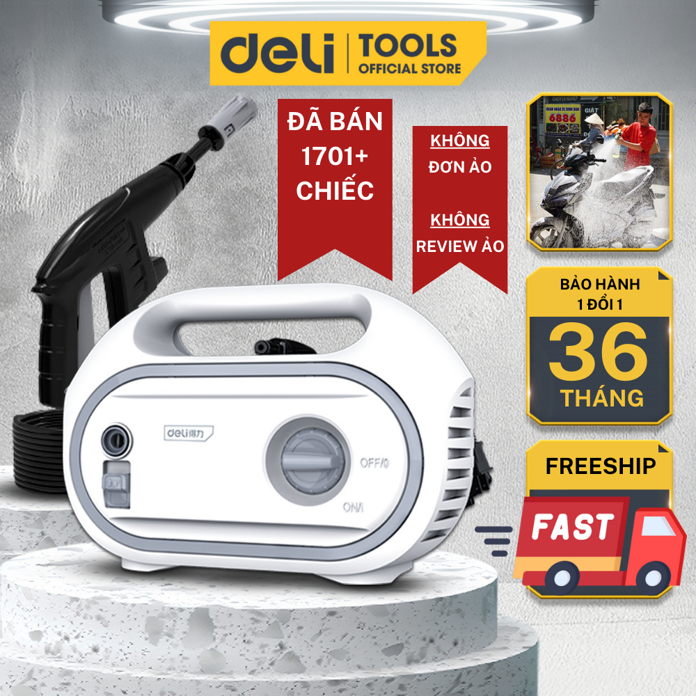 Máy Xịt Rửa Xe Mini Deli Cao Áp Chính Hãng 1 Đổi 1 Bảo Hành 36 Tháng Miễn Phí Rửa Xe Tưới Cây Vệ Sinh Nhà Cửa Đa Dụng
