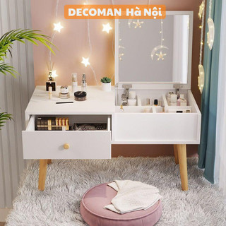 Bàn phấn trang điểm mini ngồi bệt có gương và ngăn kéo đựng mỹ phẩm bằng gỗ phủ melamin decor cao cấp DECOMAN - D14