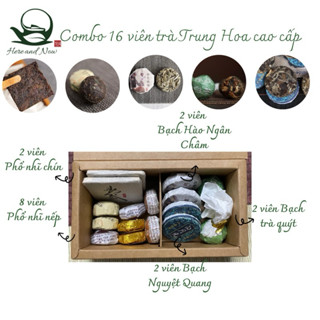 Set trà quà tặng trà Trung Hoa cao cấp Bạch trà Phổ nhĩ nếp trà phổ nhĩ Vân Nam hộp trà 16 viên 110g