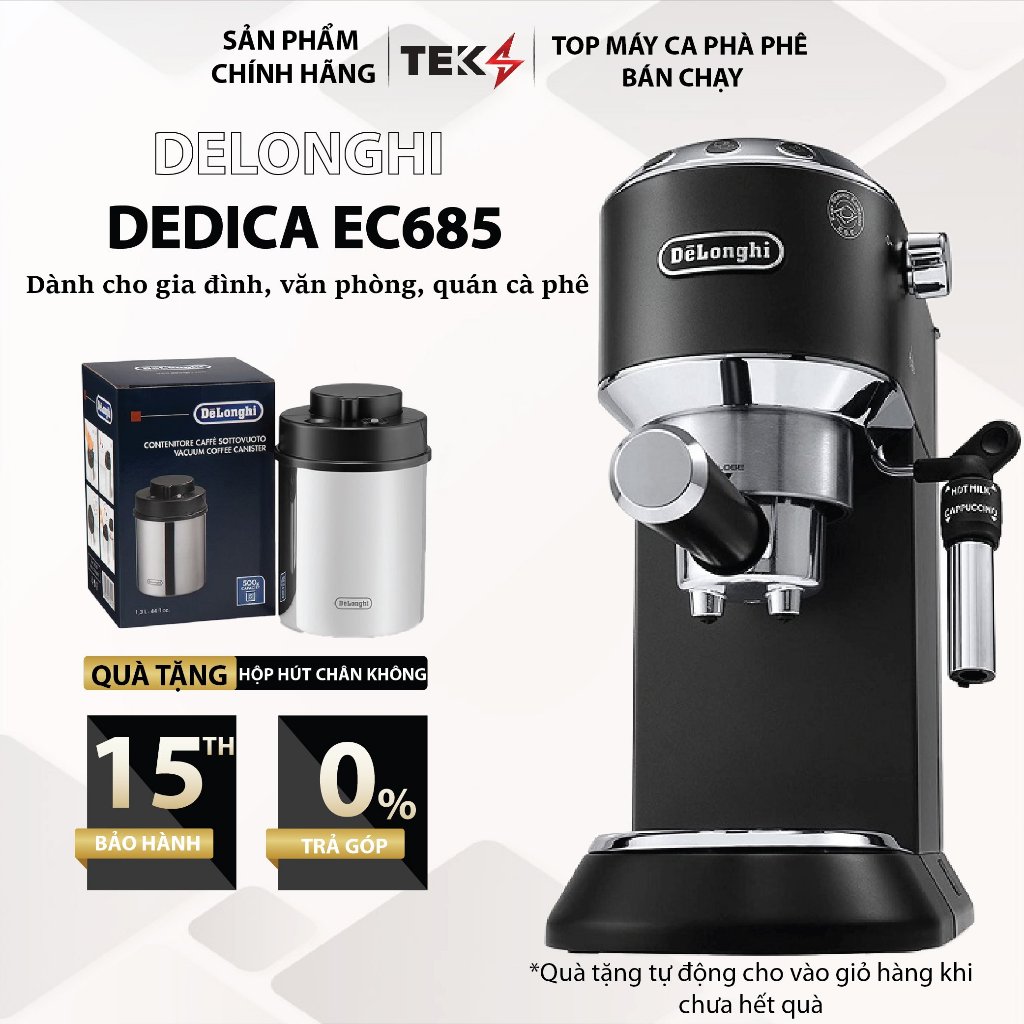 Máy Pha Cà Phê Delonghi Chính Hãng EC685 Tự Động  Dành Cho Gia Đình, Văn Phòng, Quán Cà Phê Bảo Hành 15 Tháng