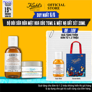 Bộ đôi sữa rửa mặt hoa cúc Kiehl's Calendula Deep Cleansing Foaming Face Wash 75ml & mặt nạ đất sét 28ml