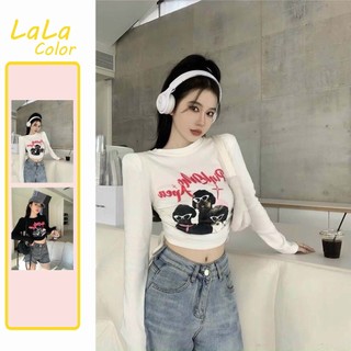 Áo thun croptop cổ tròn tay dài - In hoạt hình đáng yêu TTSLC0262