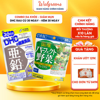 Combo Viên uống DA KHỎE - GIẢM MỤN, DHC rau củ, DHC kẽm 30 ngày