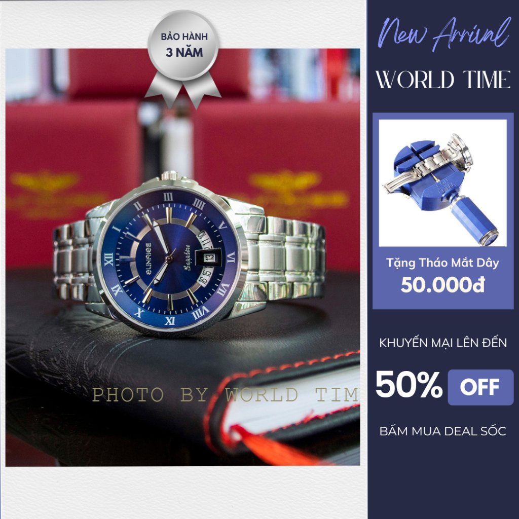 Đồng Hồ Nam Sunrise DM771SWA Full Box Cao Cấp - Mặt Kính Sapphire Chống Xước - Thép 316L Không Gỉ - Bảo Hành 3 Năm