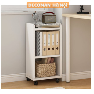 Giá sách gỗ để sàn có bánh xe lăn dễ dàng di chuyển DECOMAN Kệ 2 tầng để đồ và sách vở lưu trữ tiện dụng - D46