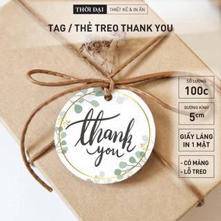 100c - Tag treo / Thẻ treo giấy "Thank you" vòng lá, dạng tròn 5cm
