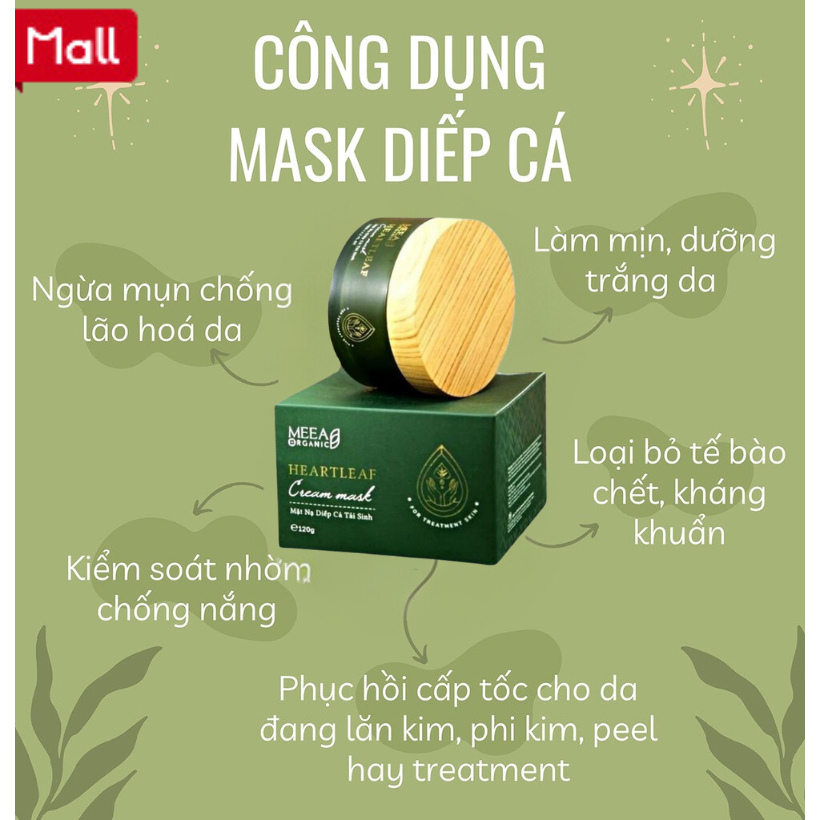 Mặt nạ diếp cá tái sinh meea organic chính hãng, ngừa mụn, dưỡng trắng da, mờ thâm nám, chống lão hoá da 120g | BigBuy360 - bigbuy360.vn