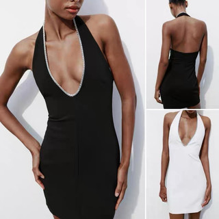 (sẵn ) ĐẦM CỔ KHOÉT ĐÍNH ĐÁ ZARA XUẤT