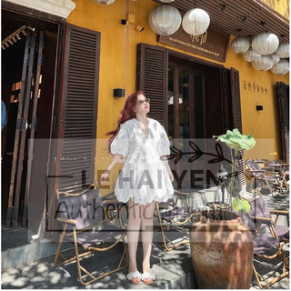 Đầm tay phồng cổ v zara xuất