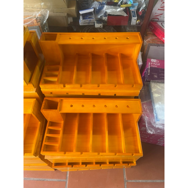 Khay đựng tông đơ gỗ thông bóng mịn gỗ đặc 5 ngăn đựng tông 1 hốc