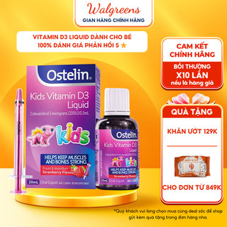 Vitamin D3 dạng nước 200IU cho bé Ostelin Kids Liquid 20ml của Úc giúp phòng tránh còi xương, suy dinh dưỡng ở trẻ