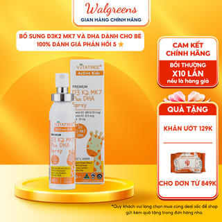 Bổ sung D3 K2 MK7 cho bé Premium Plus DHA Spray Vitatree 20ml dạng xịt giúp bé phát triển trí não chiều cao tối ưu