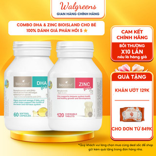Combo Viên uống bổ sung DHA và Kẽm Bio Island for Kids giúp bé phát triển trí não, tăng cường hệ miễn dịch