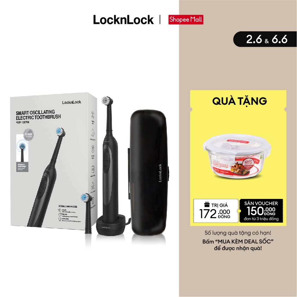 Bàn chải điện Smart oscillating electric toothbrush Lock&lock - Màu đen - ENR626BLK