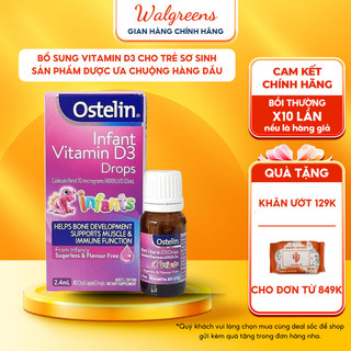 Vitamin D3 400 IU dạng giọt cho trẻ sơ sinh Ostelin Infant Kids Drops 2.4ml phòng ngừa tình trạng còi xương của bé