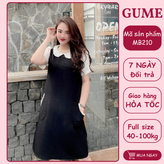 Váy bầu bigsize - Đầm bầu thiết kế GuMe màu Đen Tay Bo Cổ Trắng Bèo Dáng Suông size 40-100kg  MB210 - ảnh thật