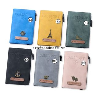 Bao da, ví đựng hộ chiếu Passport cover có khóa kéo khắc tên, gắn charm miễn phí theo yêu cầu phù hợp làm quà tặng