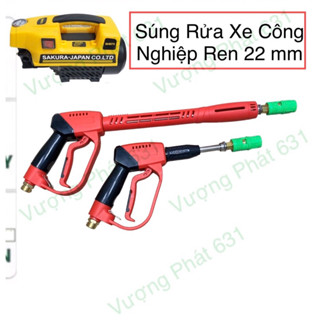 Súng rửa xe cao áp công nghiệp ren 22 mm lắp máy rửa xe mini gia đình, béc xanh chỉnh tia lõi sứ