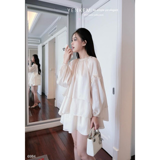 Set bộ áo sơ mi,chân váy xoè lụa xinh iu
