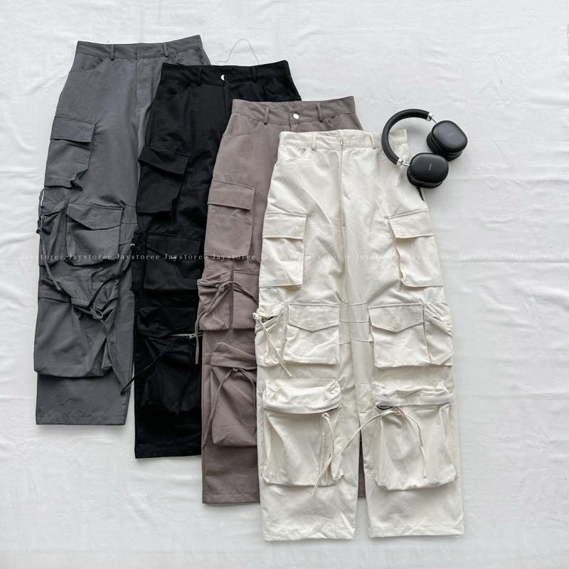 QUẦN CARGO PANTS TEN BOX - Quần Kaki HUGU 12 túi hộp màu ĐEN/XÁM/KEM dài suông ống rộng form nam nữ unisex Jaystoree 🖤 | BigBuy360 - bigbuy360.vn