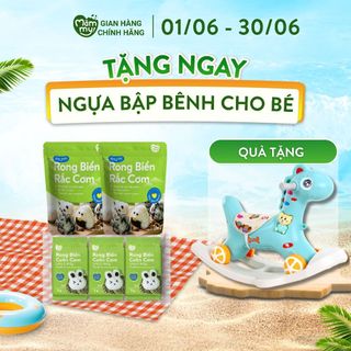 Combo ăn vặt giàu dinh dưỡng Mămmy gồm 2 gói rong biển rắc cơm, 3 gói rong biển cuộn cơm ít mặn, phù hợp với bé 6 tháng