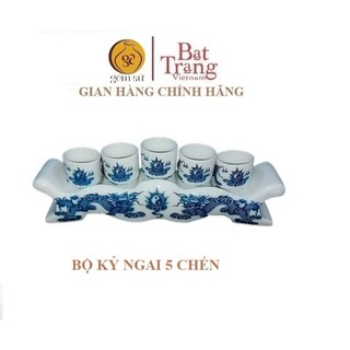 Bộ kỷ ngai 5 chén men lam gốm sứ Bát Tràng