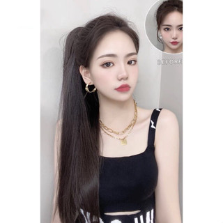  Ngoạm thẳng dài cá tính 55cm Kẹp ngoạm tóc giả trung niên S07NG43 Tóc ngoạm kẹp Hàn Quốc trẻ đẹp 