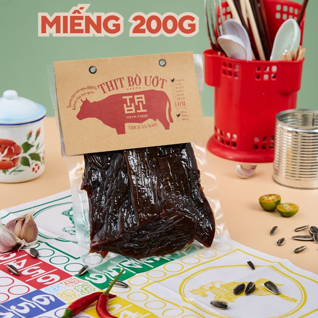  Bò ướt miếng cháy tỏi 200g TATA FOOD – Thịt bò khô mềm đậm vị đồ ăn vặt đặc sản Hà Nội BMU2 
