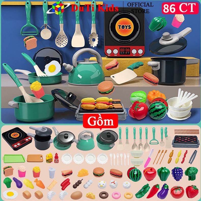 Đồ chơi nhập vai nấu ăn nhà bếp 86 chi tiết cho bé trai và bé gái