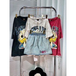 Set áo vịt siucap + quần đùi jean in 2 mặt