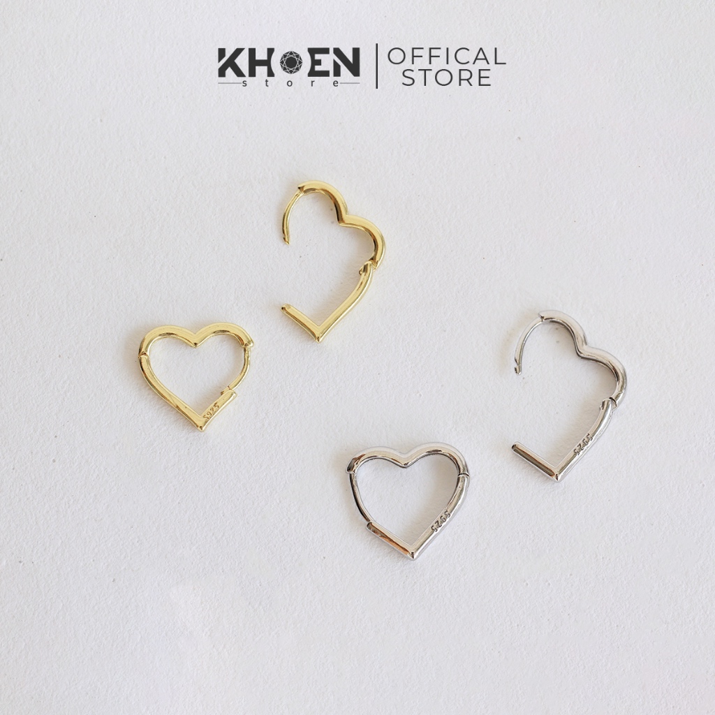 Bông tai nữ Tim tròn Vàng xi bạc 925 - Khoen store