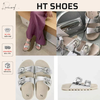 Sandal quai ngang Z phối khoá màu bạc đế răng cưa cao 3cm phong cách đơn giản dễ phối đồ mùa hè Fullbox #B8023-1