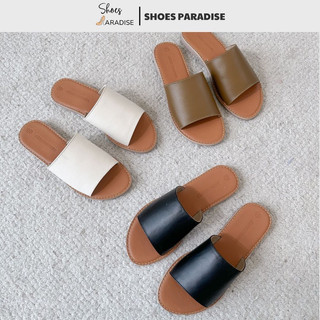 Dép lê nữ Shoes Paradise đế bệt bảng ngang da mềm êm thời trang phù hợp mọi lứa tuổi màu đen trắng nâu đế chống trơn DDB