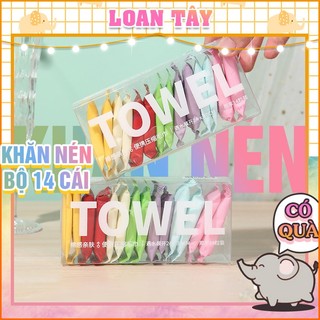 Khăn Nén Du Lịch Dáng Viên Kẹo 1 Bộ 14 Cục Towel Loại Dày Tẩy Trang Phong Cách Hàn L2541
