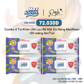 (LS) Combo 4 Khăn Ướt Lau Bề Mặt Đa Năng MaxKleen (30 miếng/bịch) - Live Diệp Lê
