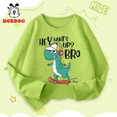 Áo dài tay bé trai Bobdog chất liệu cotton in hình khủng long cho bé