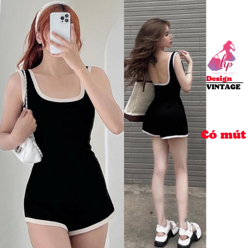 Jumsuit body hở lưng có mút, áo liền quần đi biển chạy viền tôn dáng sang chảnh G80