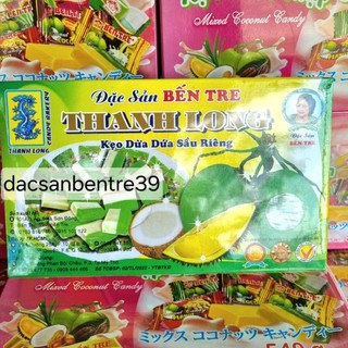 Combo 5 hộp kẹo dừa Thanh Long lá dứa sầu riêng ( gói máy, hộp 400g )
