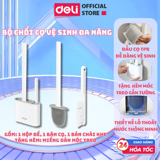 Bộ Chổi Cọ Nhà Vệ Sinh Deli Đa Năng Bàn Chải Khe - Có Móc Dán Treo - Đầu Cọ Silicon Không Hại Men WC