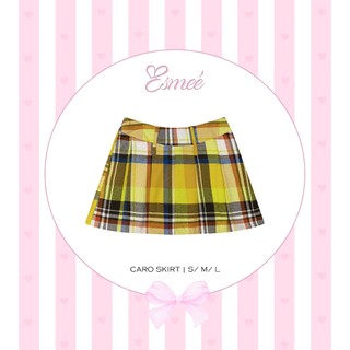 Chân váy xếp ly dáng ngắn vải dạ caro vàng thời trang | Caro Skirt - Esmeé