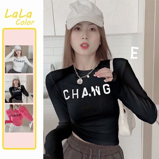 Áo thun borip cổ tròn in chữ đen trước phối tay dài - Phong cách năng động TTSLC0264