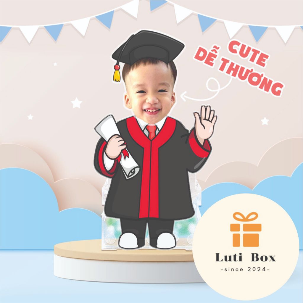 Mô hình standee lắc đầu ghép mặt học sinh tốt nghiệp chụp kỷ yếu in theo yêu cầu, mô hình chạy pin t