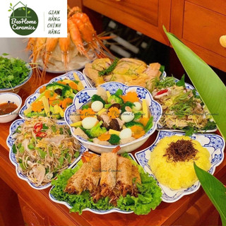 Bộ bát đĩa hoa mặt trời bộ bát đĩa cúng gia tiên bộ bát đĩa gốm sứ bát tràng nhiều mẫu
