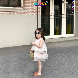 Váy bé gái chất tơ mềm mát đẹp xuất sắc, váy cho bé gái 2 tầng sát nách thiết kế xinh xắn đáng yêu
