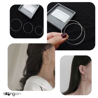 Bông tai Khoen tròn Basic Hoop trẻ trung Bạc 925 size 30/40/50/60mm | Trang sức Bạc 925