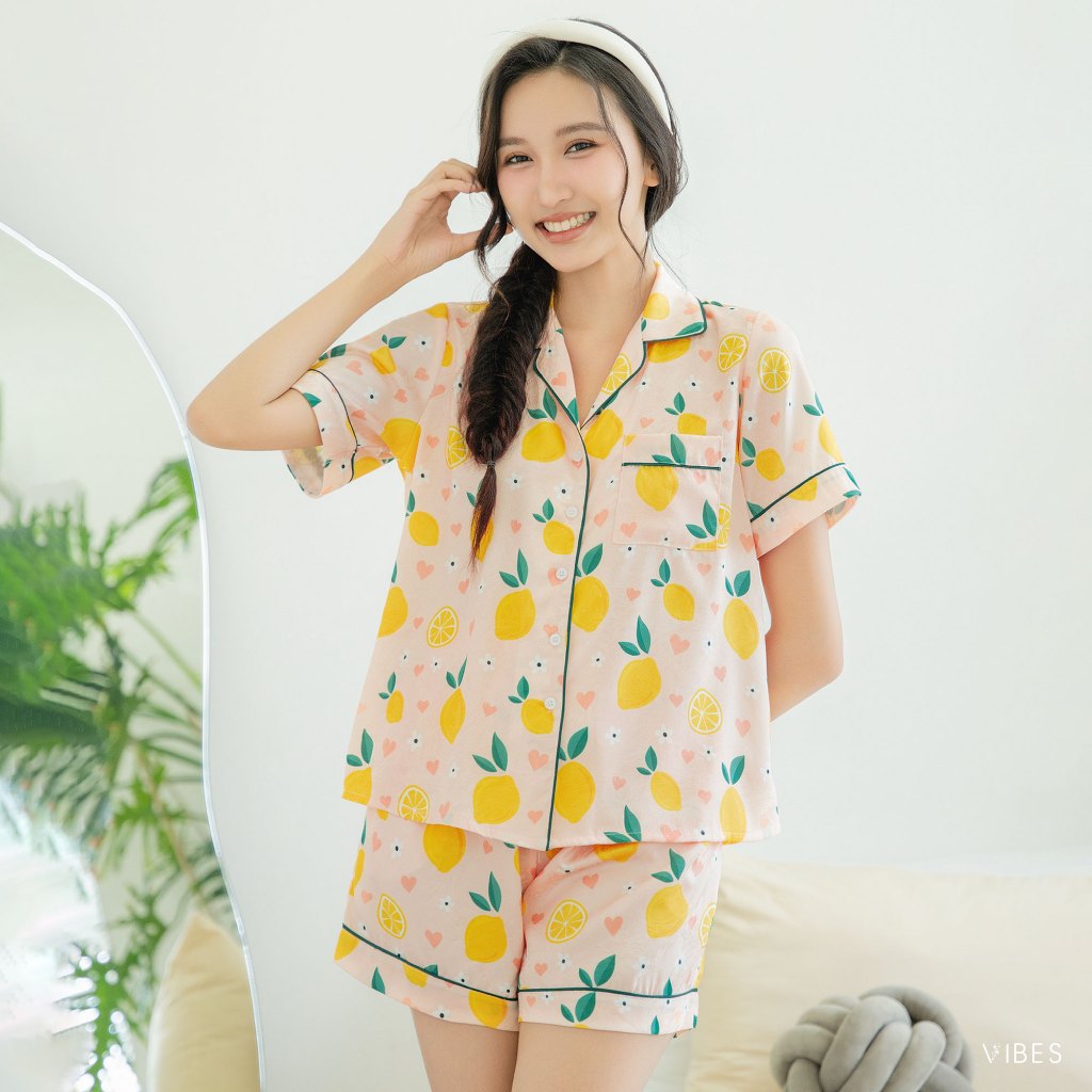 VIBES Pijama ngắn Lụa gấm Lemons Py Set