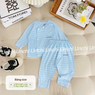 UC2. Bộ quần áo sơ sinh dài tay Unchi khuy bấm màu trơn chất liệu pettit mềm mịn mỏng mát cho bé sơ sinh từ 3-9kg