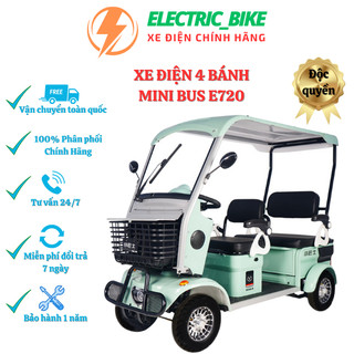 Xe điện 4 bánh mini bus e720, phiên bản 2024, động cơ 1500w, 4-6 chỗ ngồi, có rèm che toàn bộ xe, bh chính hãng 1 năm