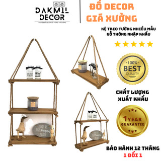 Kệ gỗ treo tường trang trí đăk mil decor kèm dây - kệ treo tường gỗ thông
